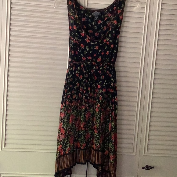 Angie Pink and Black Asymmetrical Tiered Sundress - Picture 1 of 3